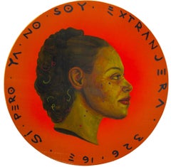 Contemporary Pop Profile Cuban Woman Portrait on Wooden Coin. "Currency #222"