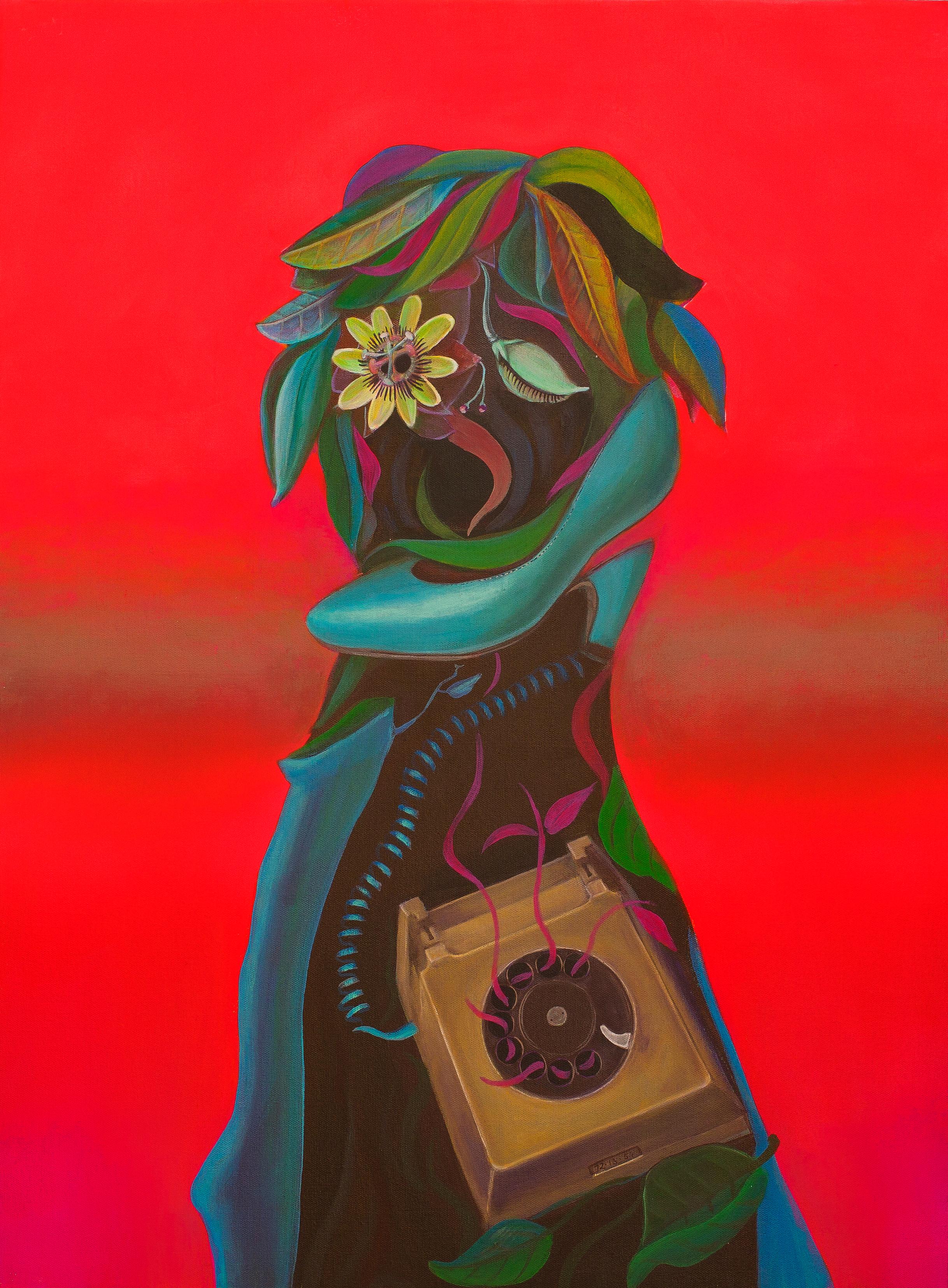 Natasha Lelenco Portrait Painting – Contemporary Pop Surrealist Portrait "Ich habe nur angerufen, um zu sagen "Ich liebe dich"