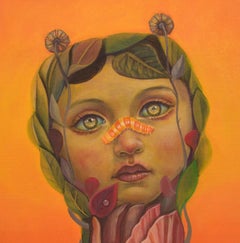 Anthropomorphic Pop Surrealist Floral Icon Portrait Painting With Tulip Motifs