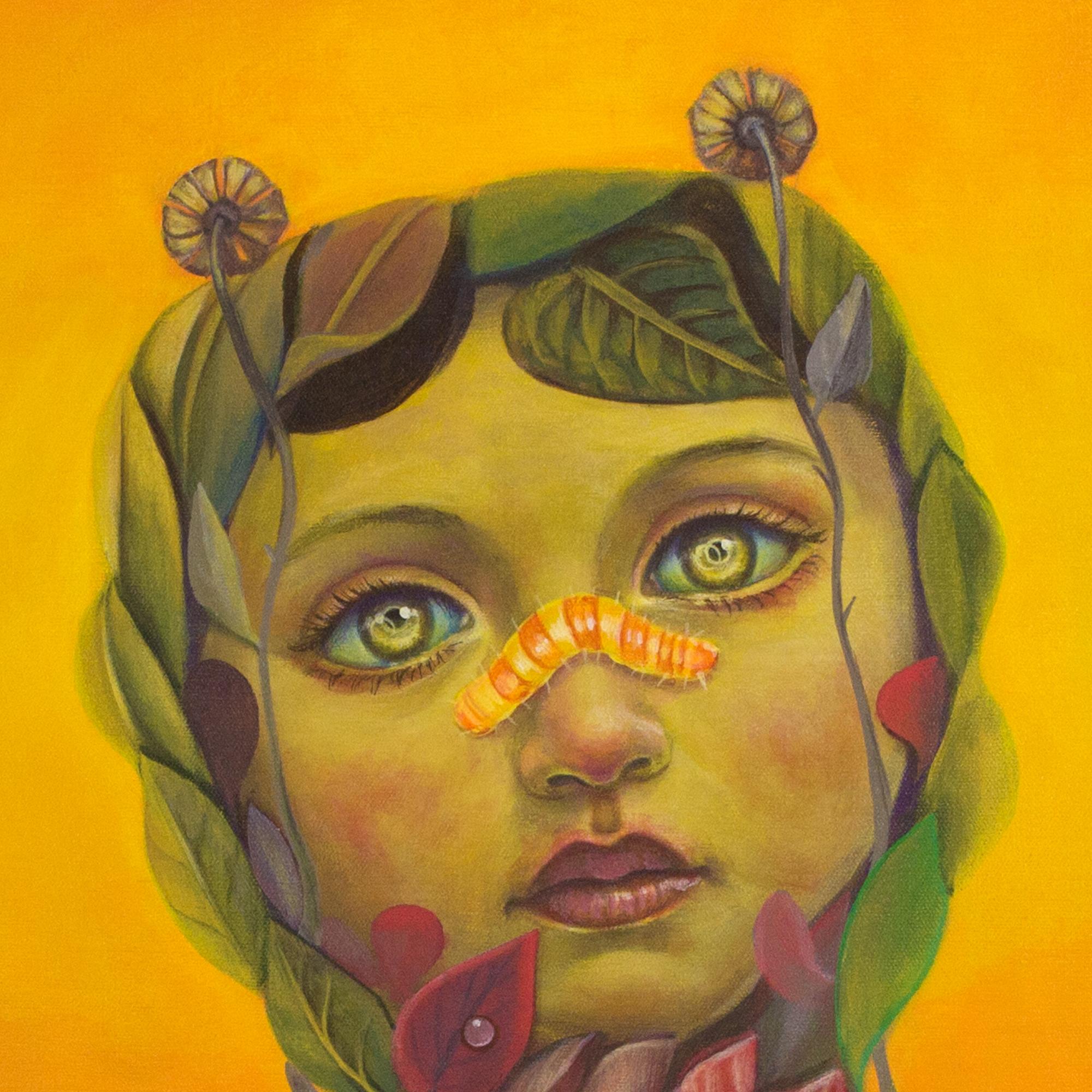 Contemporary Pop Surrealist Portrait With Flowers and Plants 