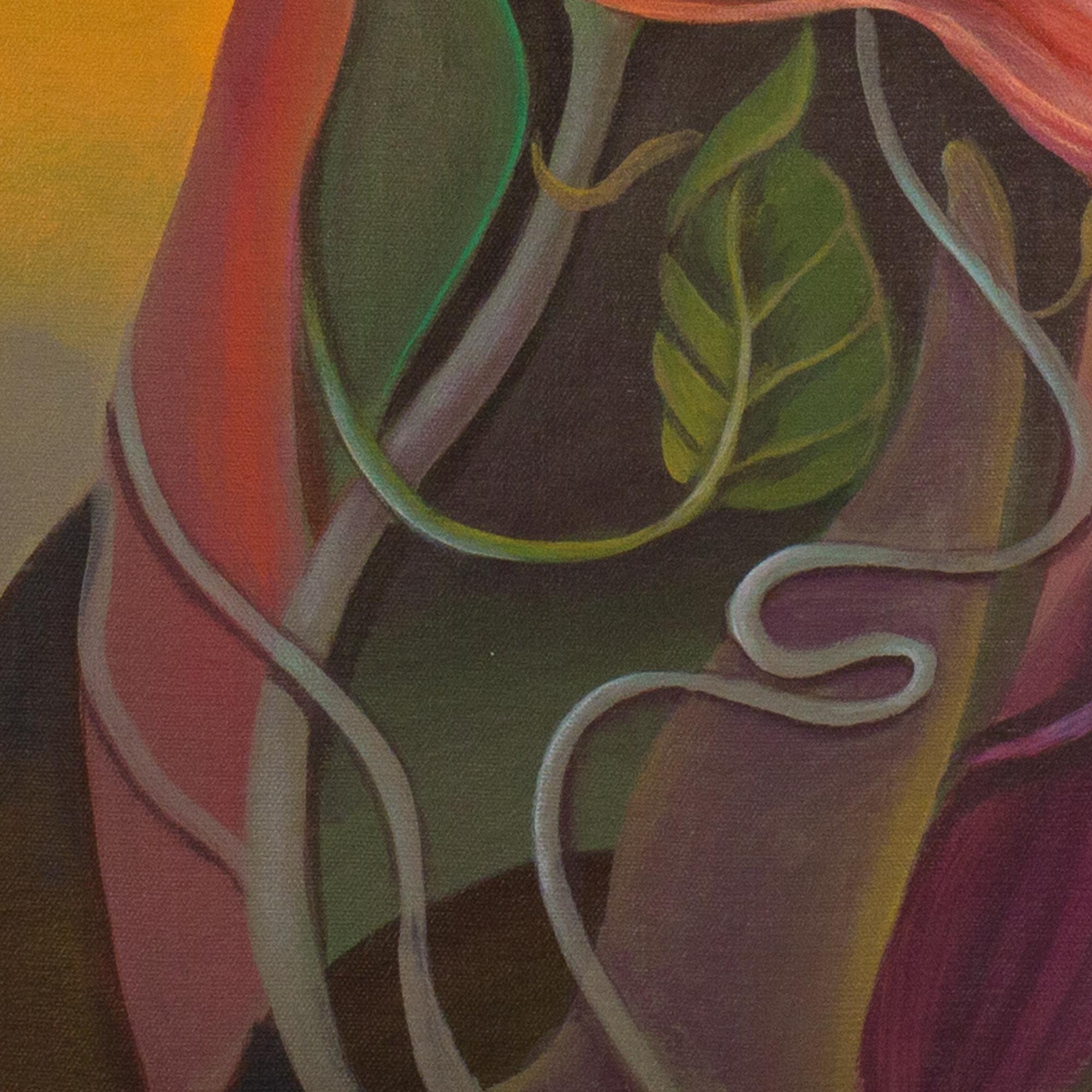 Contemporary Pop Surrealist Portrait With Flowers and Plants 
