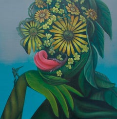 Surreal Botanical Portrait with Yellow Daisies and Toy Soldier – Fetishes Series