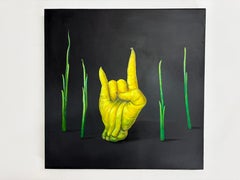 Contemporary Rock and Roll Gesture Painting with Organic Hand Vegetal Form