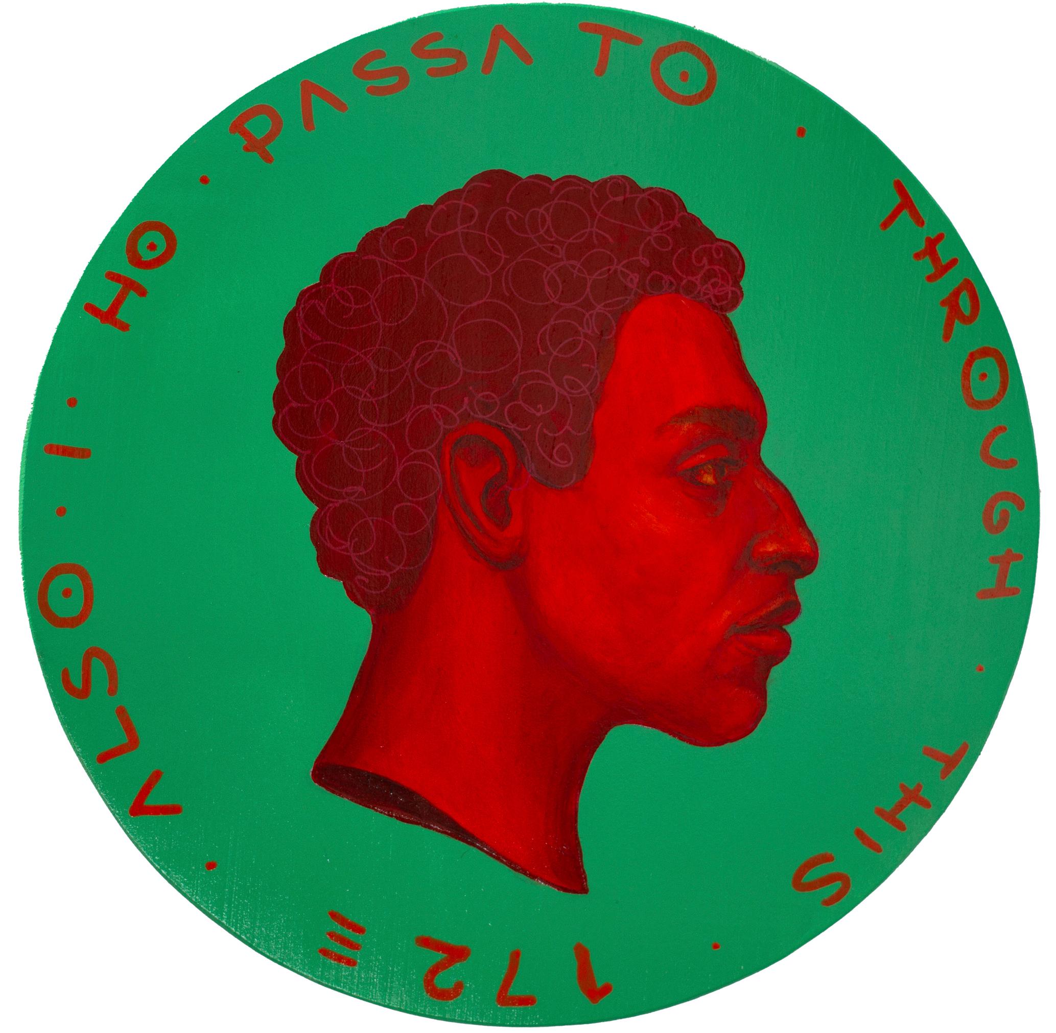 Contemporary Vibrant Profile of a Black Man. Green Blackground. "Currency #224"