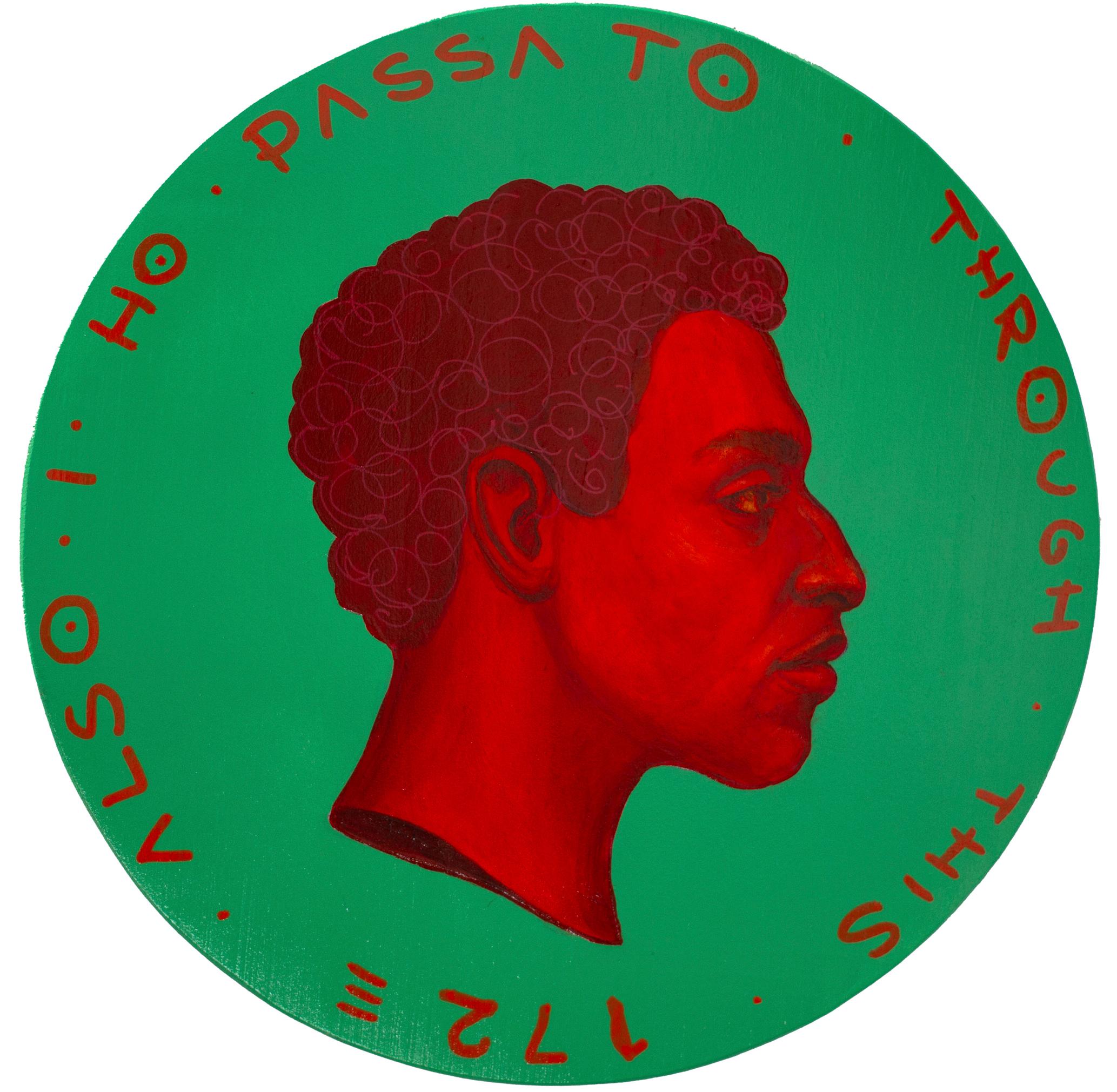 Ritratto di profilo vibrante contemporaneo su sfondo nero verde. "Valuta #224"
