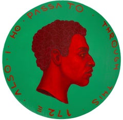 Ritratto di profilo vibrante contemporaneo su sfondo nero verde. "Valuta #224"