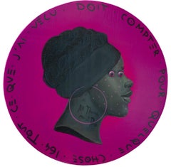 Contemporary Vibrant Profile of a Black Woman. French Phrase "Currency #223"