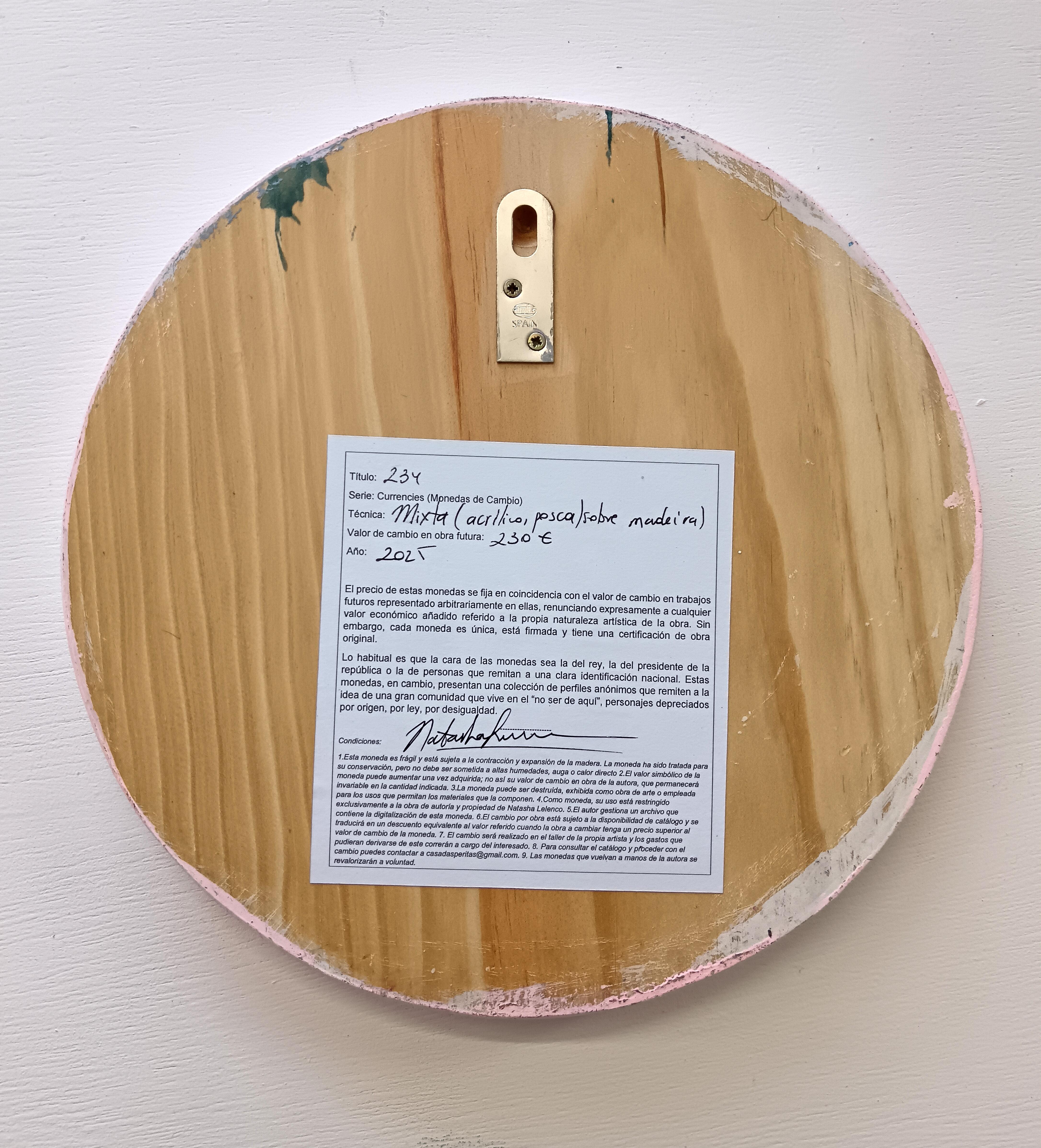 Valuta #262 - 2024, Acrilico su pannello di Wood, ritratto rosa con testo scritto a mano in vendita 4
