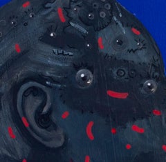 Dark Portrait on Coin with Red Markings and Blue Background – “Currency 271”