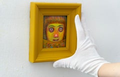 Emoji Ancestral Portrait Acrylic Painting on Metal Plate with Wooden Frame