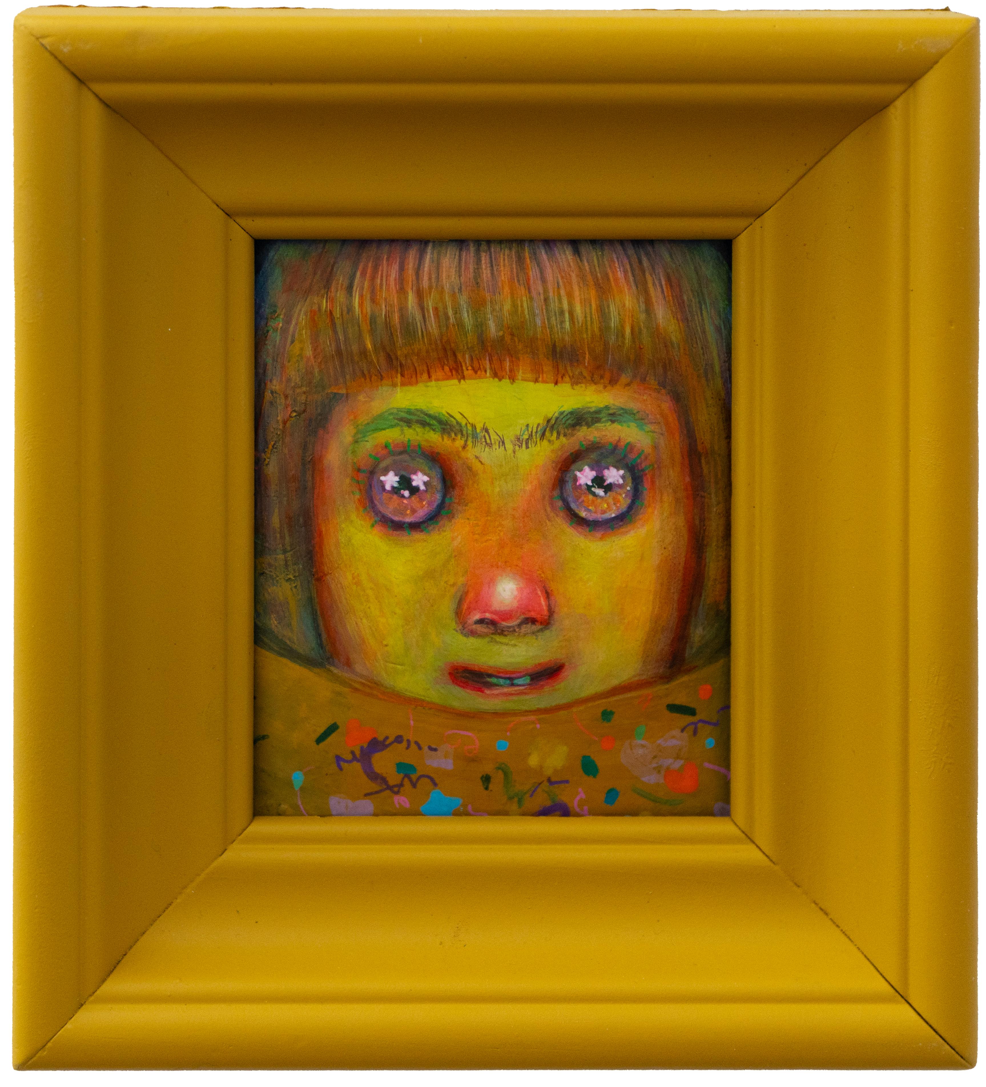 Emoji Ancestral Portrait Acrylic Painting on Metal Plate with Wooden Frame