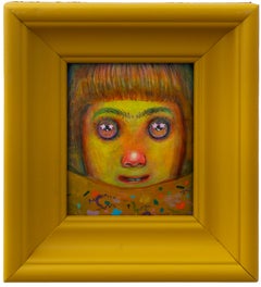 Emoji Ancestral Portrait Acrylic Painting on Metal Plate with Wooden Frame