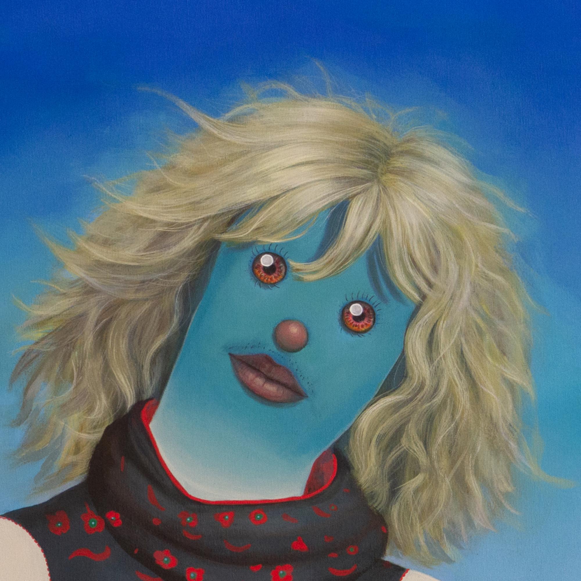 Emoji Doppelportrait Acryl und Spray Großes buntes Gemälde auf Leinwand – Painting von Natasha Lelenco