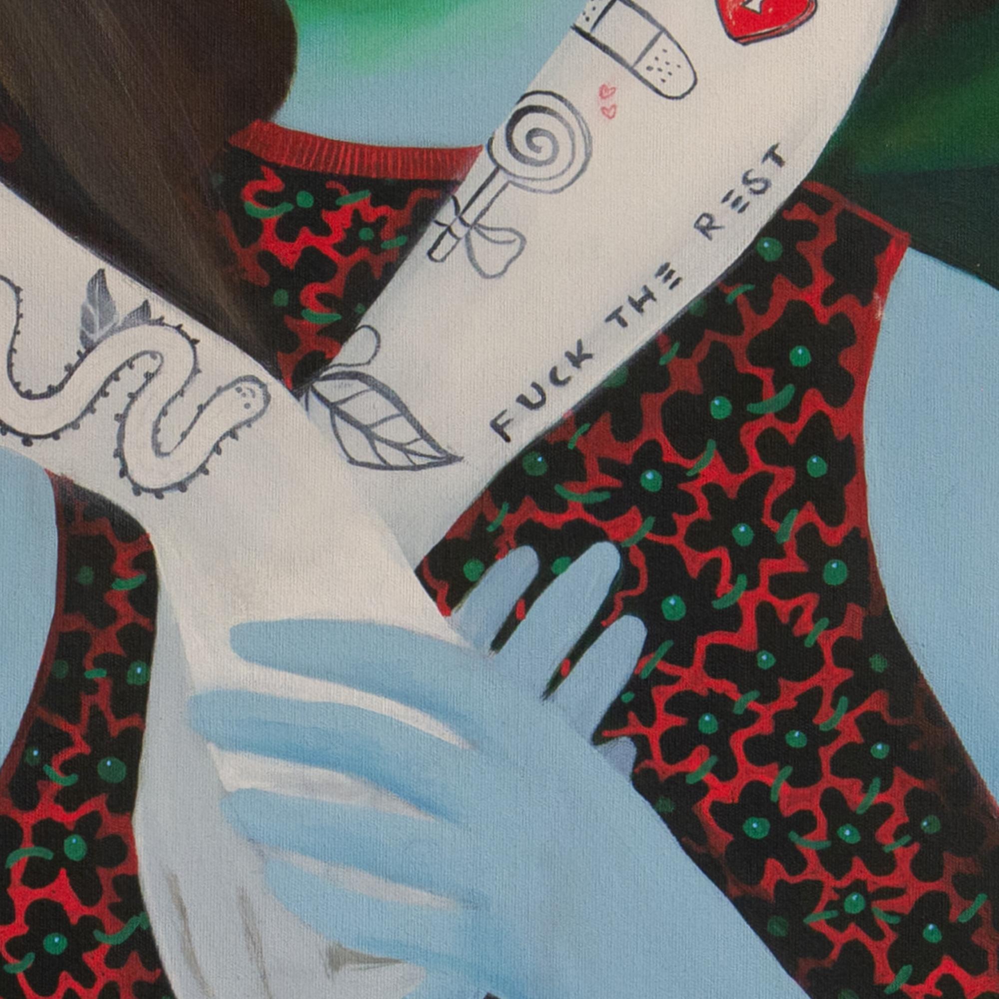 Emoji Doppelportrait Acryl und Spray Großes buntes Gemälde auf Leinwand (Pop-Art), Painting, von Natasha Lelenco