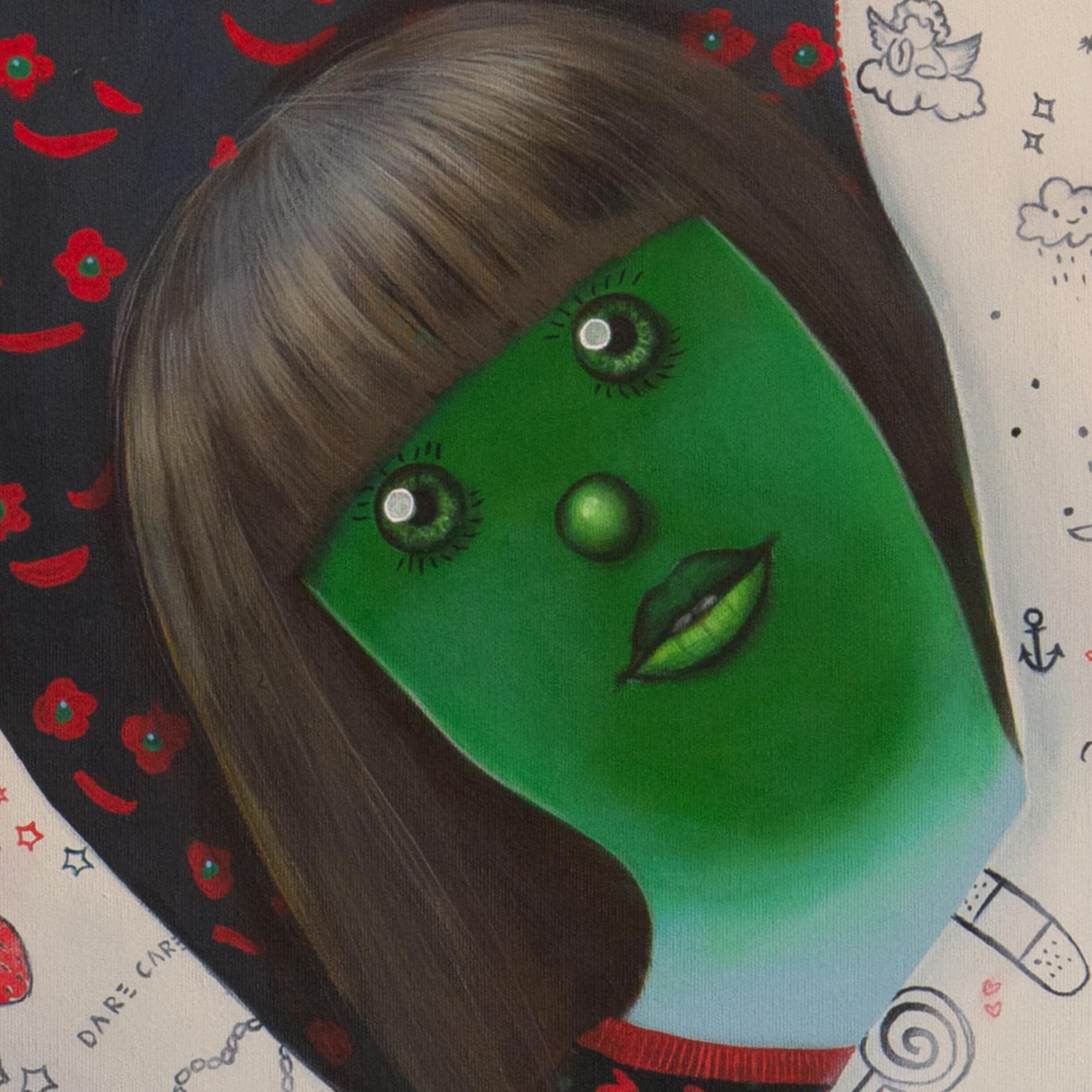 Emoji Doppelportrait Acryl und Spray Großes buntes Gemälde auf Leinwand (Schwarz), Portrait Painting, von Natasha Lelenco