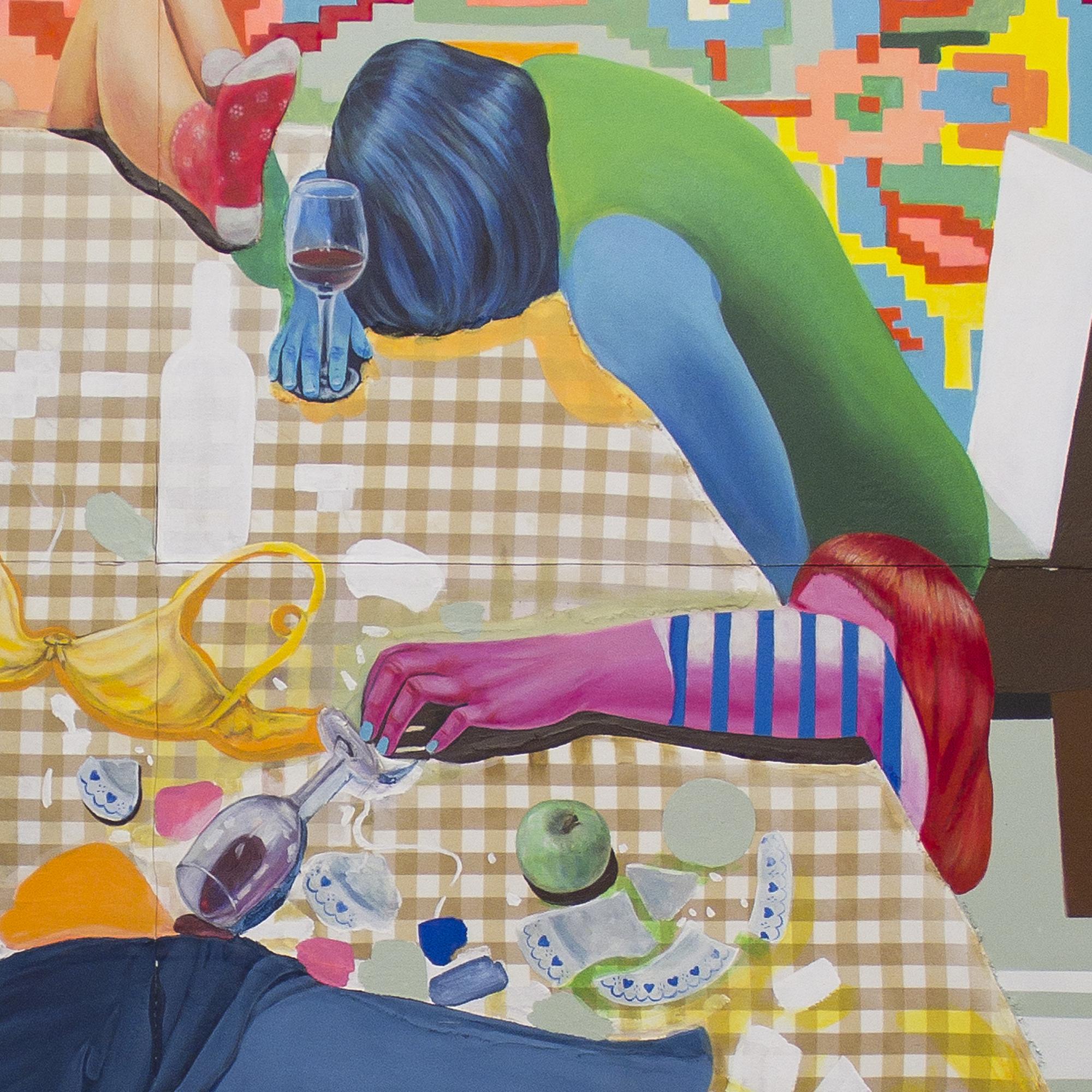 Banchetto mitologico femminista. Grande dipinto che celebra la sorellanza queer in vendita 2
