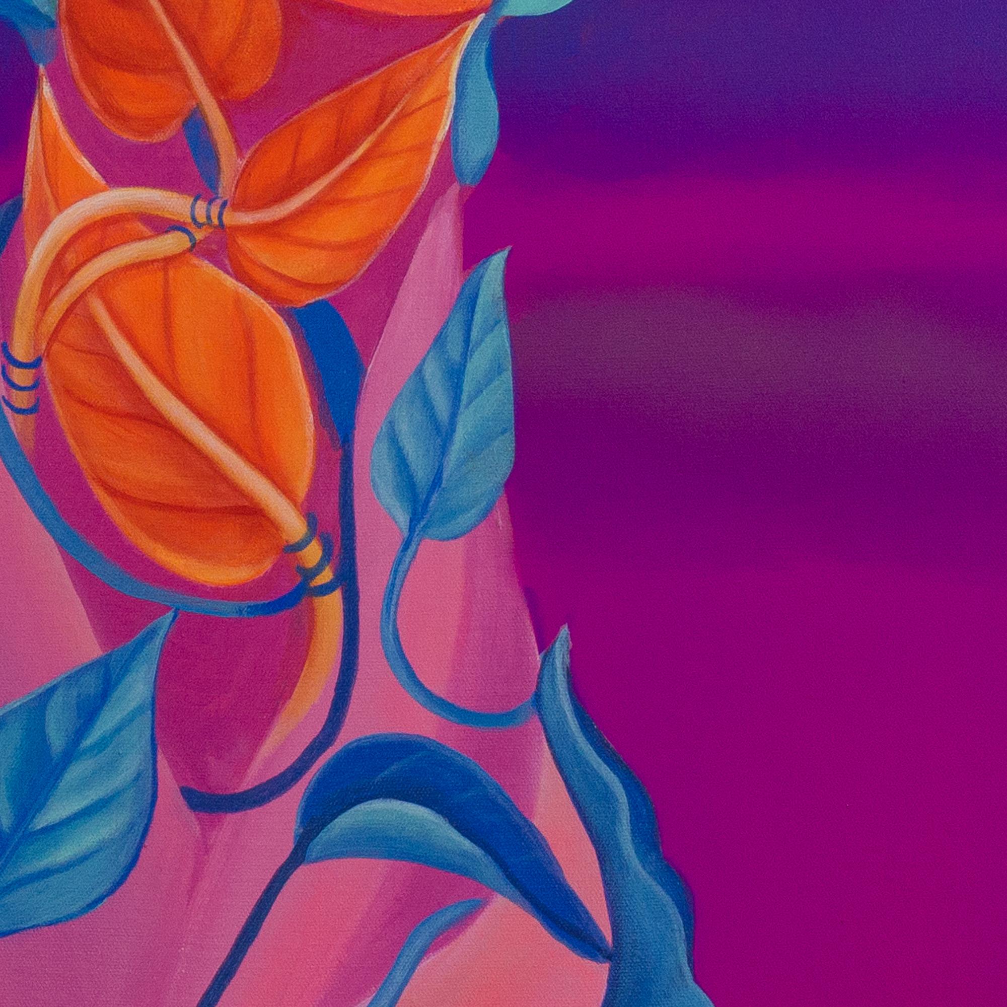 Fluorescent Pop Surrealistisches weibliches Porträt mit Insekten und botanischen Elementen im Angebot 2