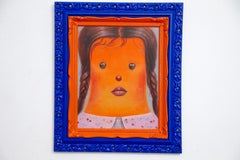 Framed Contemporary Figurative Portrait Painting Orange Face Double Resin Frame