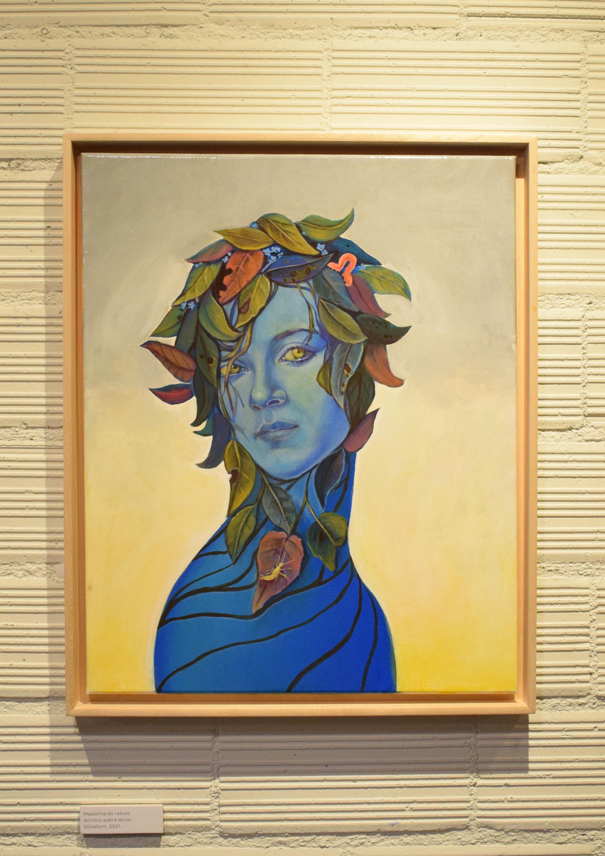 Ritratto botanico femminile pop surreale incorniciato. Acrilico su tela in vendita 1
