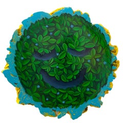 Greene & Greene. Peinture sculpturale sur le Tondo en liège naturel. Art émotionnel cuir