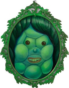 Ritratto con volto a bolla verde e cornice ornata - Cloni di antenati #16 Zia a bolla