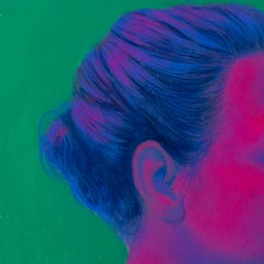 Ritratto verde con testo inciso, concettuale figurativo. Valuta #268