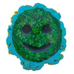 Lucky Green – Smiling Botanical Wall Sculpture in Reclaimed Cork Oak Wood