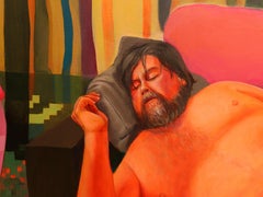 Bacchus Siesta, Large Figurative Acrylic Painting with Digital Nature Motif