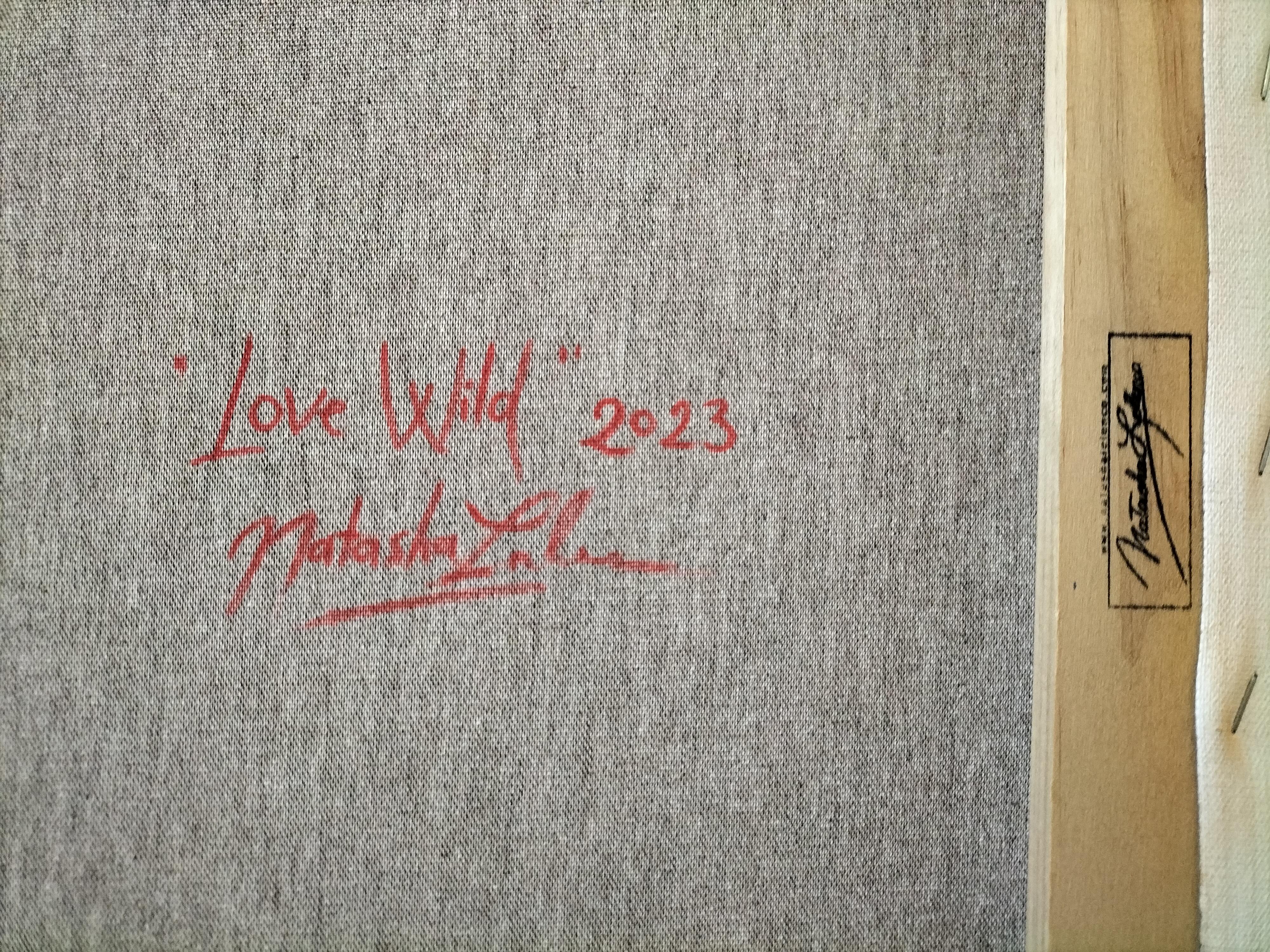 Un'audace fusione di arte figurativa e surrealismo
Love Wild è un sorprendente dipinto acrilico su tela (73 x 54 x 2 cm), unico nel suo genere, che immerge lo spettatore in un mondo immaginifico in cui realtà e fantasia si fondono. La composizione