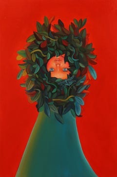 Contemporary Pop Surrealist Portrait. Doll with Vegetal Motifs. "Octombrina"