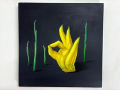 Organic Hand Gesture Painting With Citrus Form and Digital Symbolism
