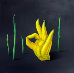 Organic Hand Gesture Painting With Citrus Form and Digital Symbolism