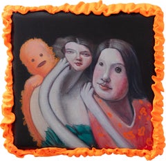 Organic Surreal Ancestral Triple Portrait Acrylic Painting with Foam Clay Frame