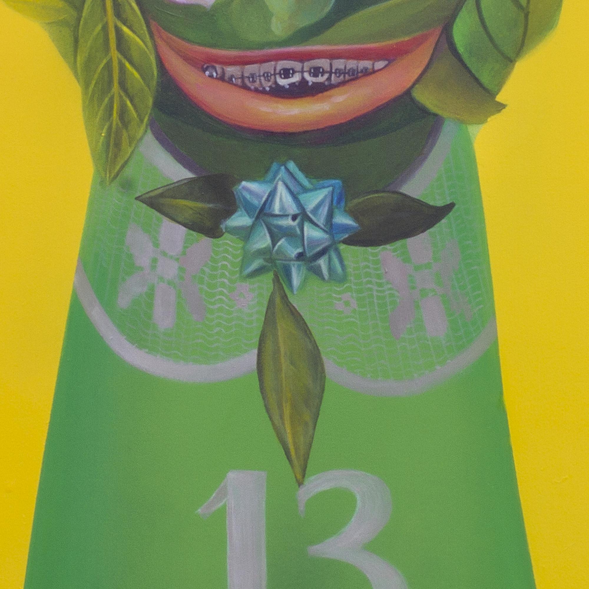 Anthropomorphic Portrait on Wood with Fluorescent Palette from Fetishes Series For Sale 1