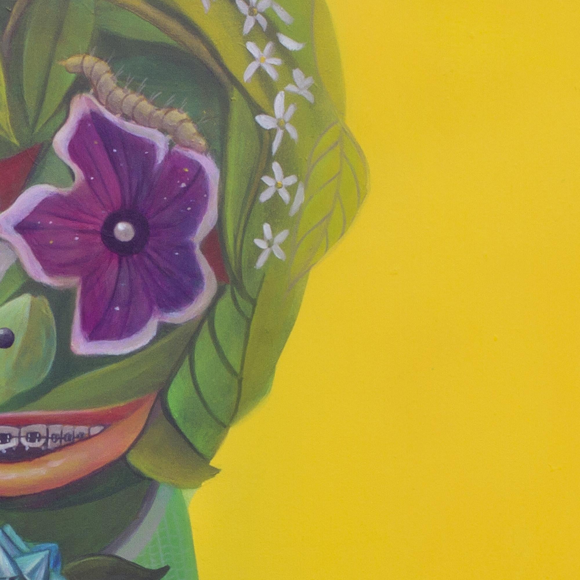 Anthropomorphic Portrait on Wood with Fluorescent Palette from Fetishes Series For Sale 2