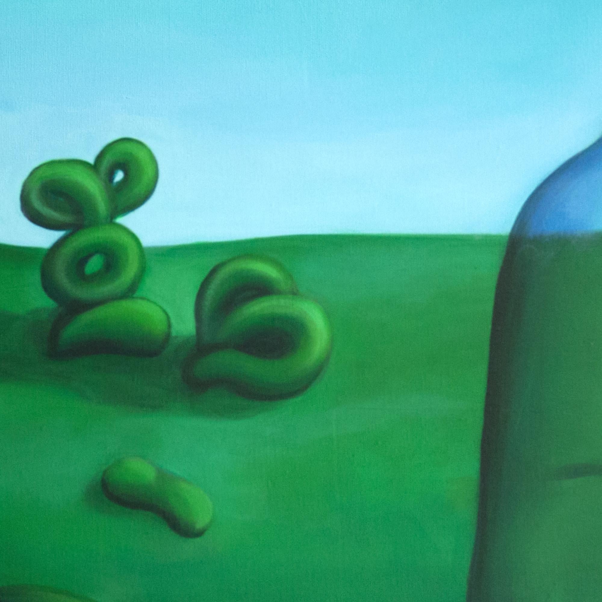 Pop Surreal Emoji Porträt und Landschaft Acryl-Gemälde auf Leinwand. Herr Bubbles (Pop-Art), Painting, von Natasha Lelenco