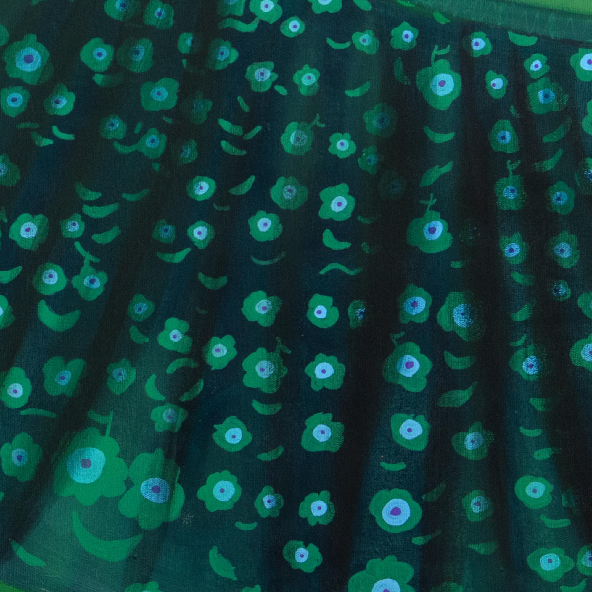 Pop Surreal Emoji Porträt und Landschaft Acryl-Gemälde auf Leinwand. Herr Bubbles (Blau), Portrait Painting, von Natasha Lelenco