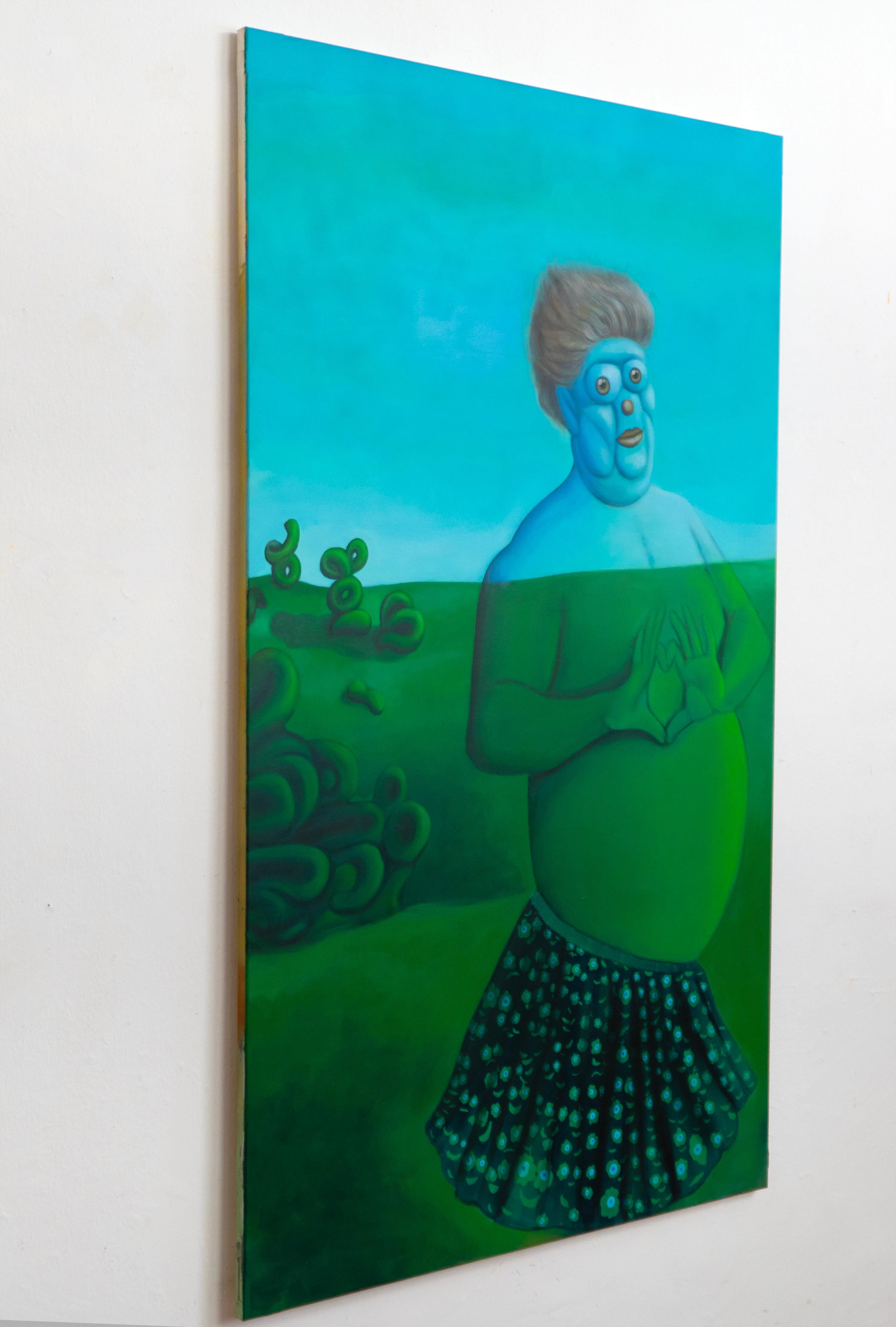 Pop Surreal Emoji Porträt und Landschaft Acryl-Gemälde auf Leinwand. Herr Bubbles im Angebot 1