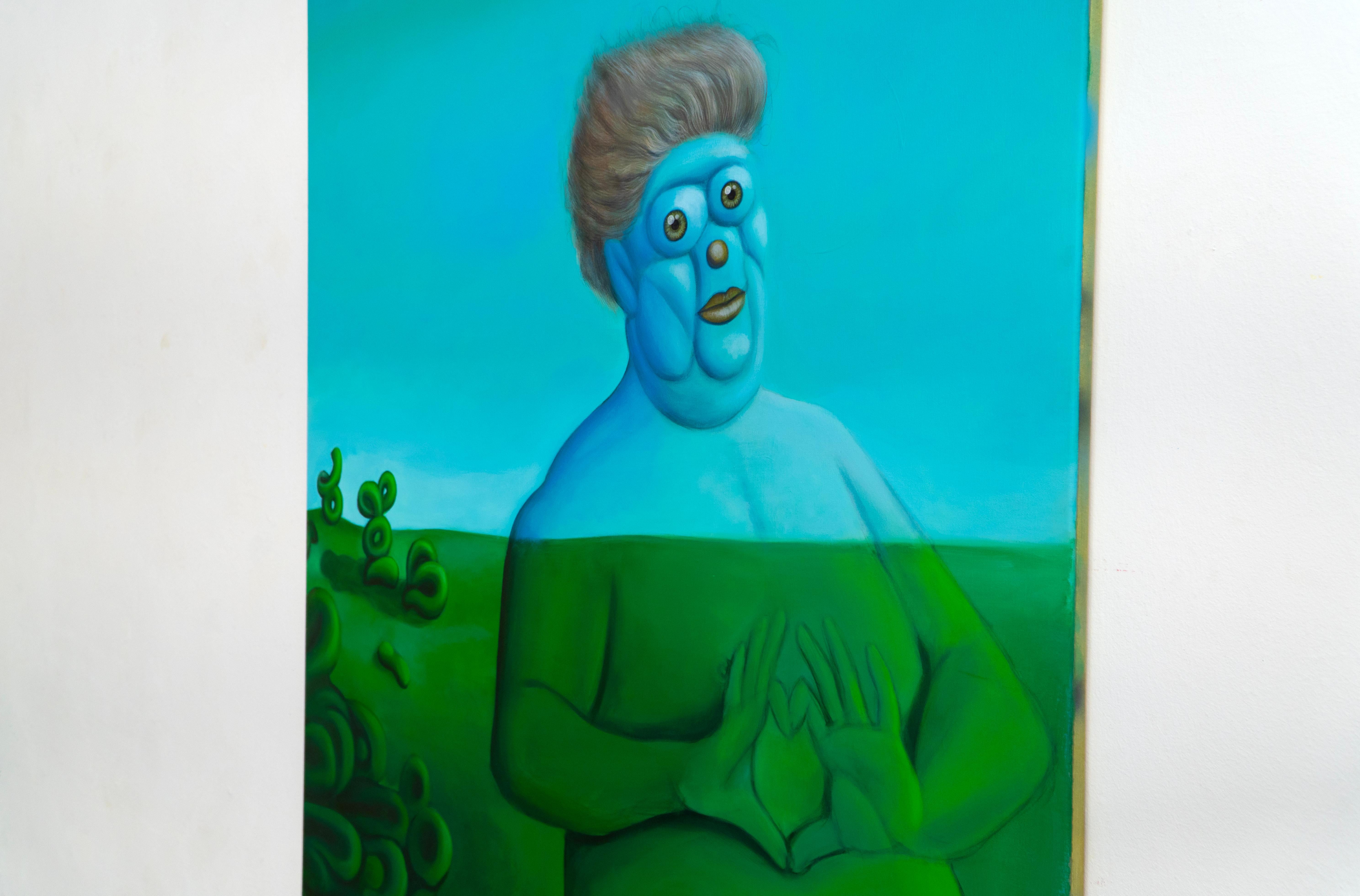 Pop Surreal Emoji Porträt und Landschaft Acryl-Gemälde auf Leinwand. Herr Bubbles im Angebot 2