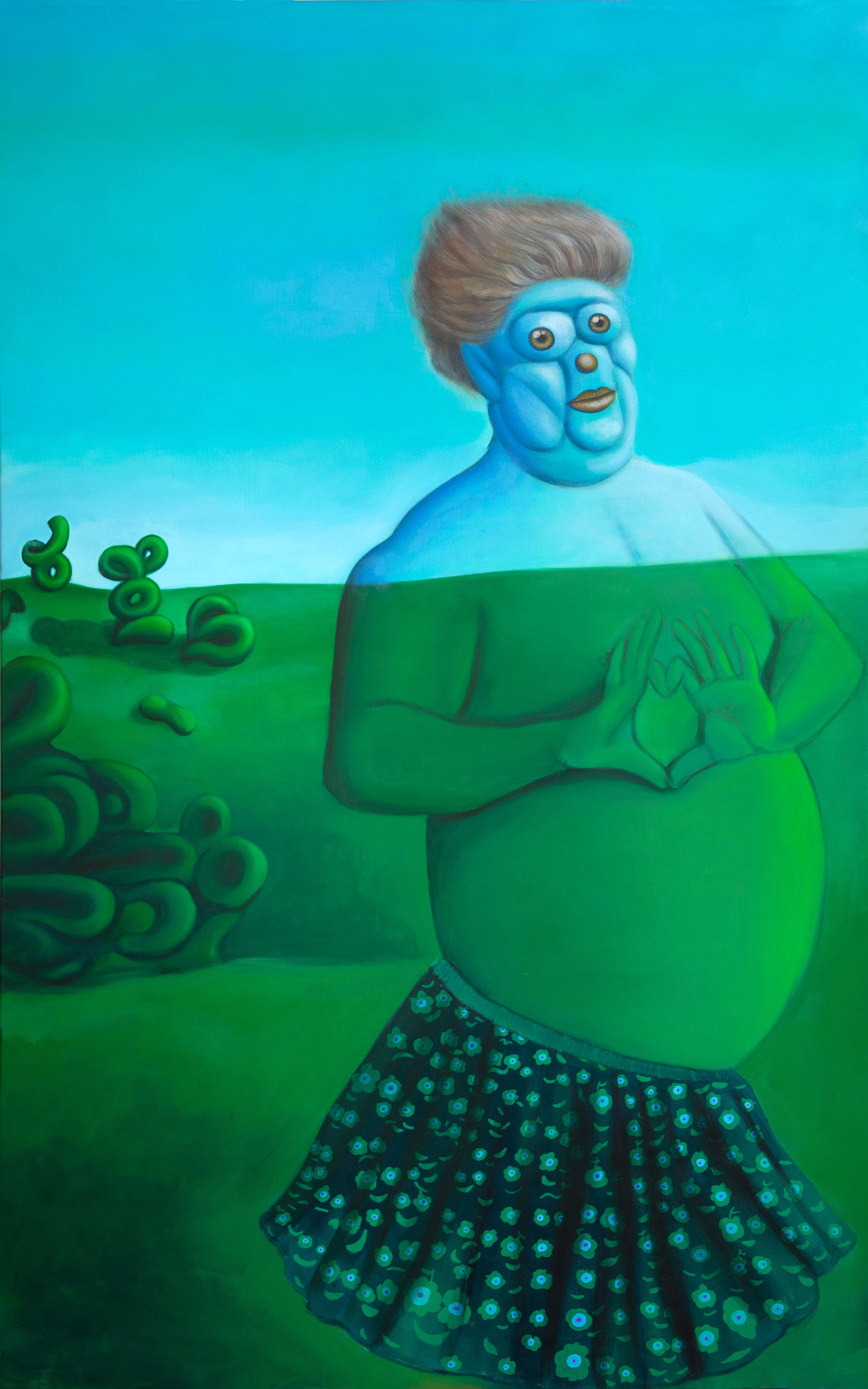 Pop Surreal Emoji Porträt und Landschaft Acryl-Gemälde auf Leinwand. Herr Bubbles