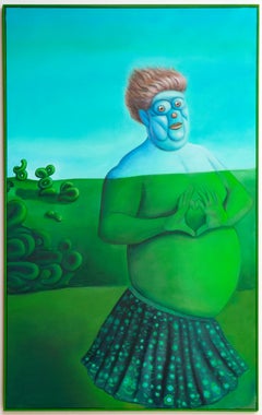 Heart Gesture Figurative Portrait Painting Green Landscape Emoji Identity Art
