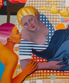 Bacchantes, Large Original Scene on Wood Panel, Feminist Mythological Surrealism