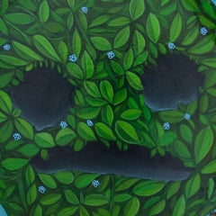 Emoticono Doloroso - Escultura de pared orgánica original pintada a mano con follaje