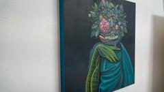 Surreales botanisches Porträt mit Spielzeugsoldat – zeitgenössische figurative Malerei