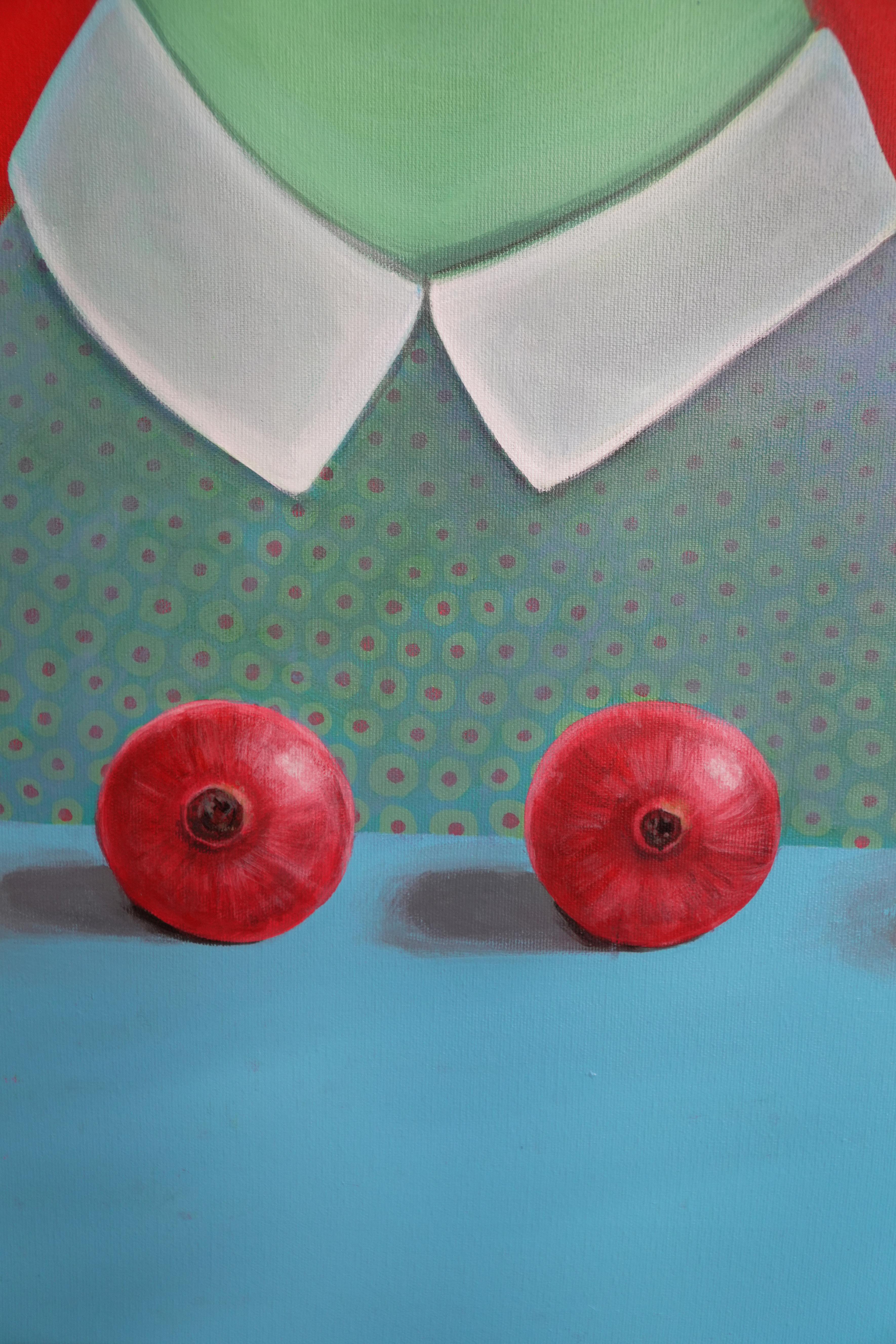 Ritratto in acrilico su tela - Doppia figura femminile con viso verde e natura morta - Painting Contemporaneo di Natasha Lelenco