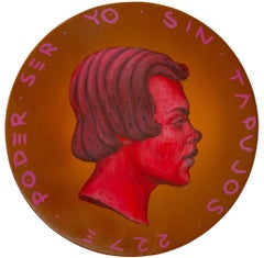 LGBTQ+ Migrant Statement Portrait in Red Tones. Currency #220, Circular Painting