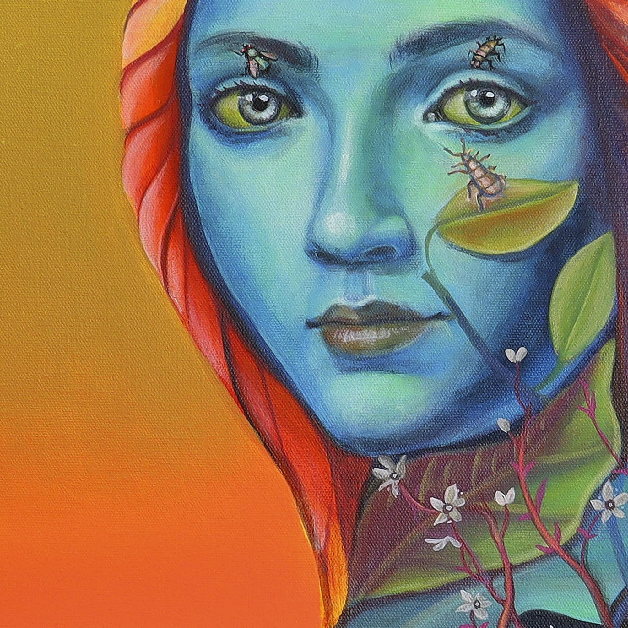 Vibrant Pop Surrealist Portrait. Flowers 