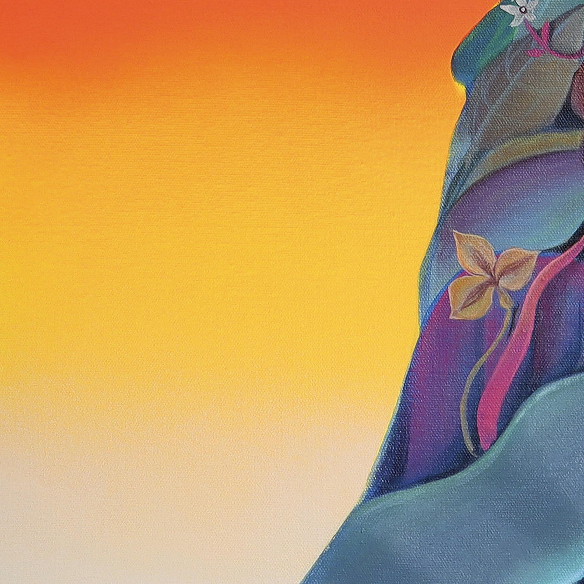 Vibrant Pop Surrealist Portrait. Flowers 