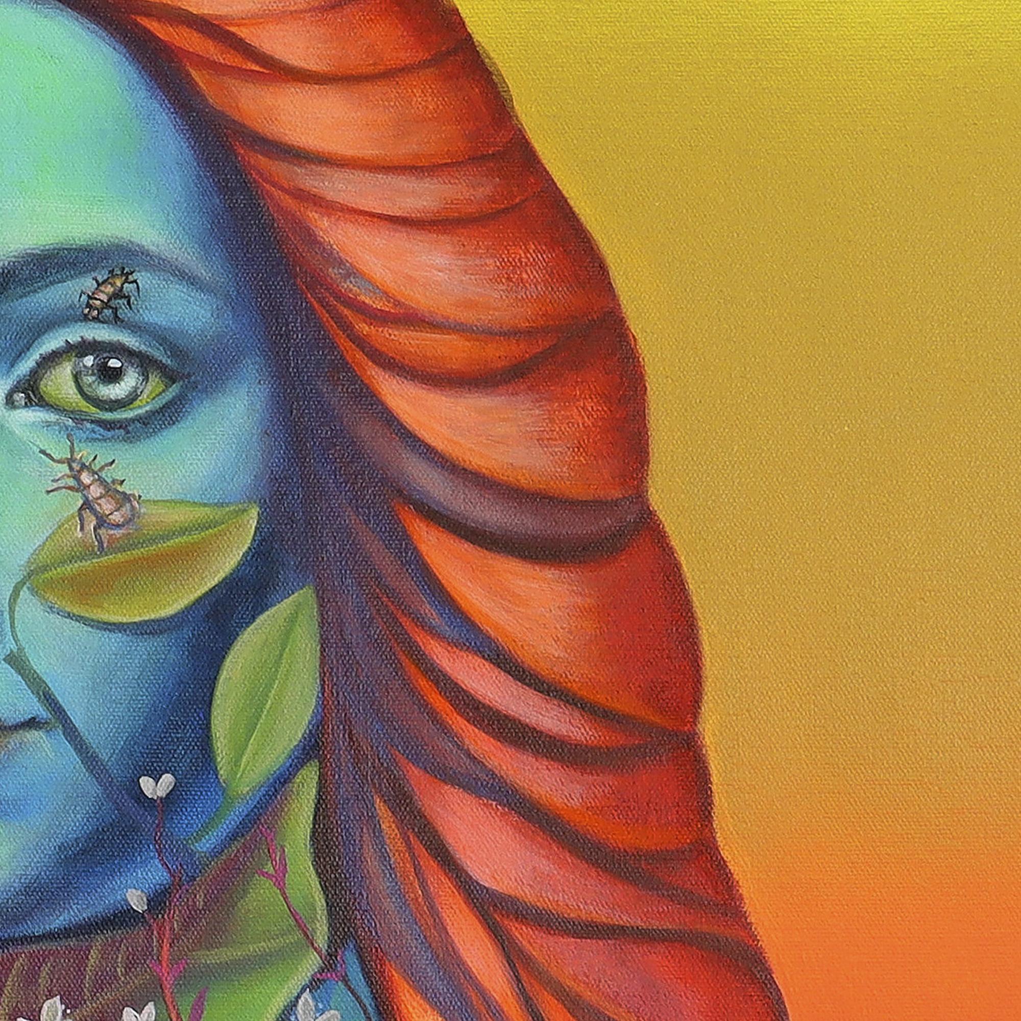 Vibrant Pop Surrealist Portrait. Flowers 