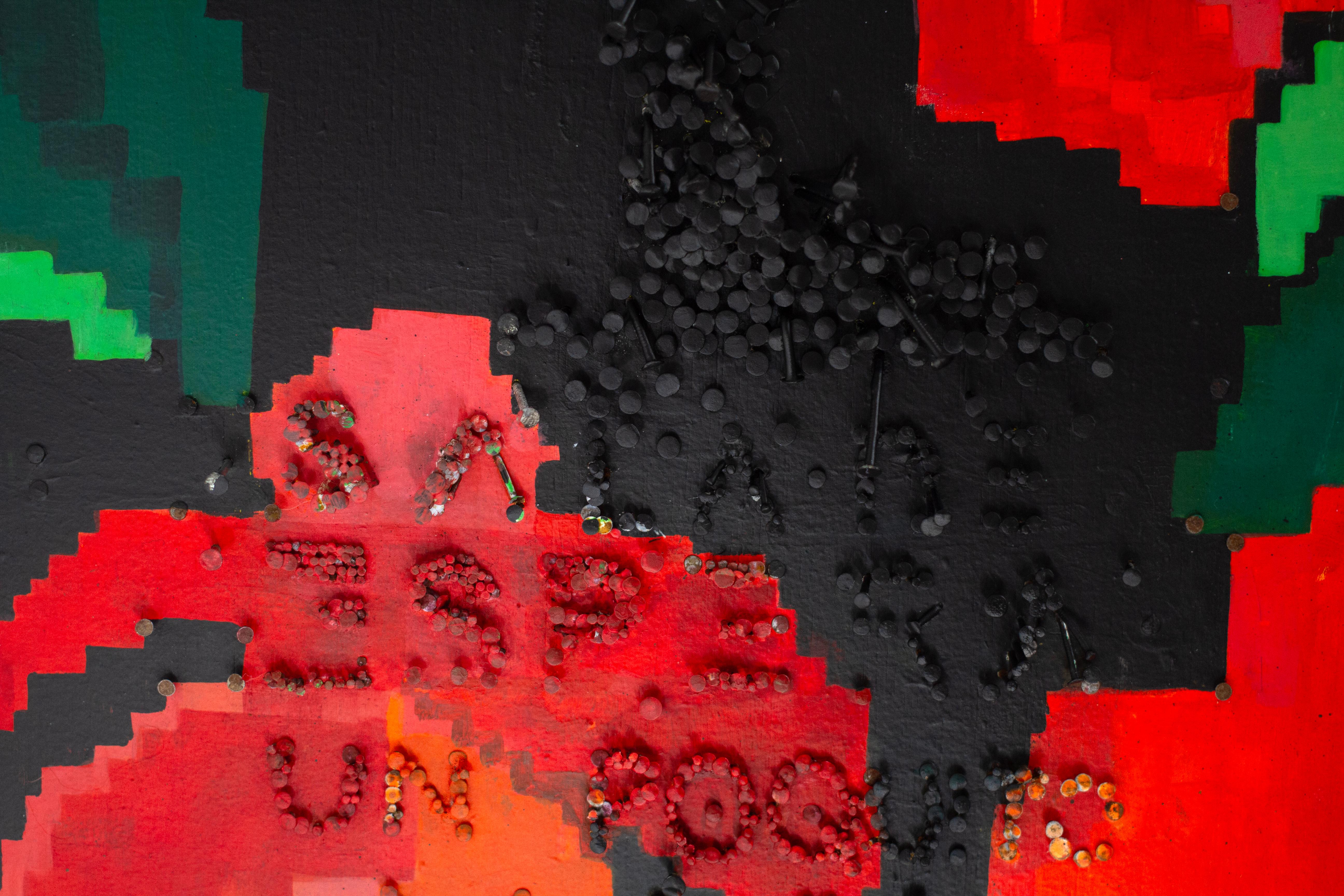 Volumetrische Blumenmalerei in Acryl auf Holz mit Moldawien-Teppich-Motiv im Angebot 1